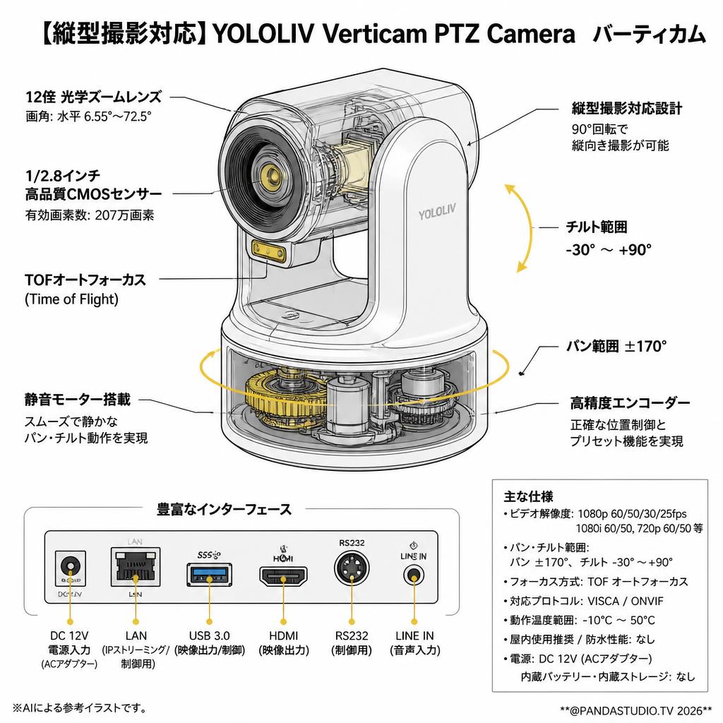 【縦型撮影対応】YOLOLIV Verticam PTZ Camera  バーティカム スペック