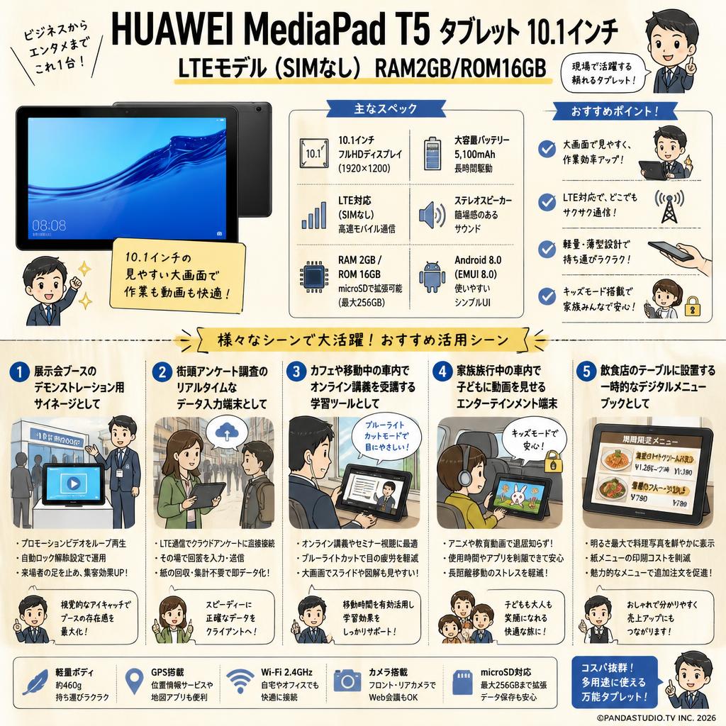 HUAWEI MediaPad T5 タブレット 10.1インチ LTEモデル(SIMなし） RAM2GB/ROM16GB 用途
