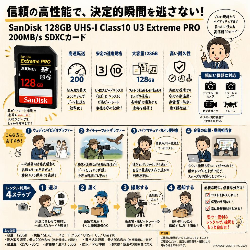 SanDisk 128GB UHS-I Class10 U3 Extreme PRO 200MB/s SDXCカード おもな対象のお客様