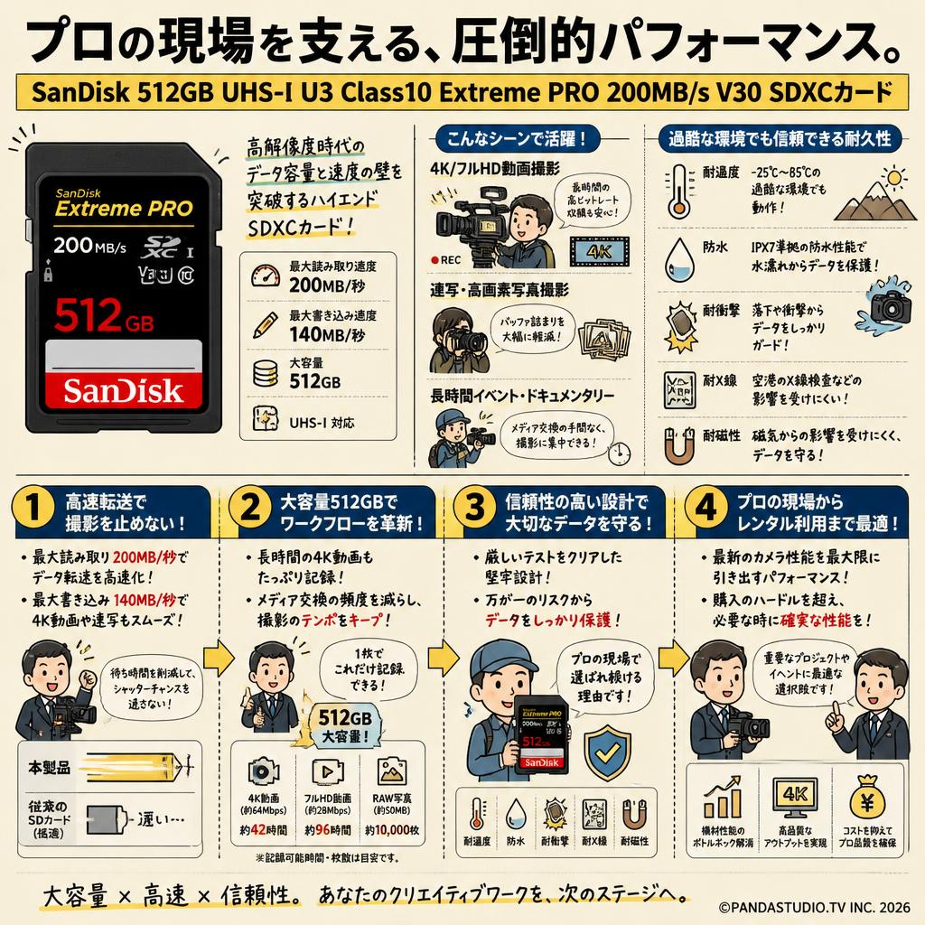 SanDisk  512GB UHS-I U3 Class10  Extreme PRO 200MB/s  V30 SDXCカード 概要