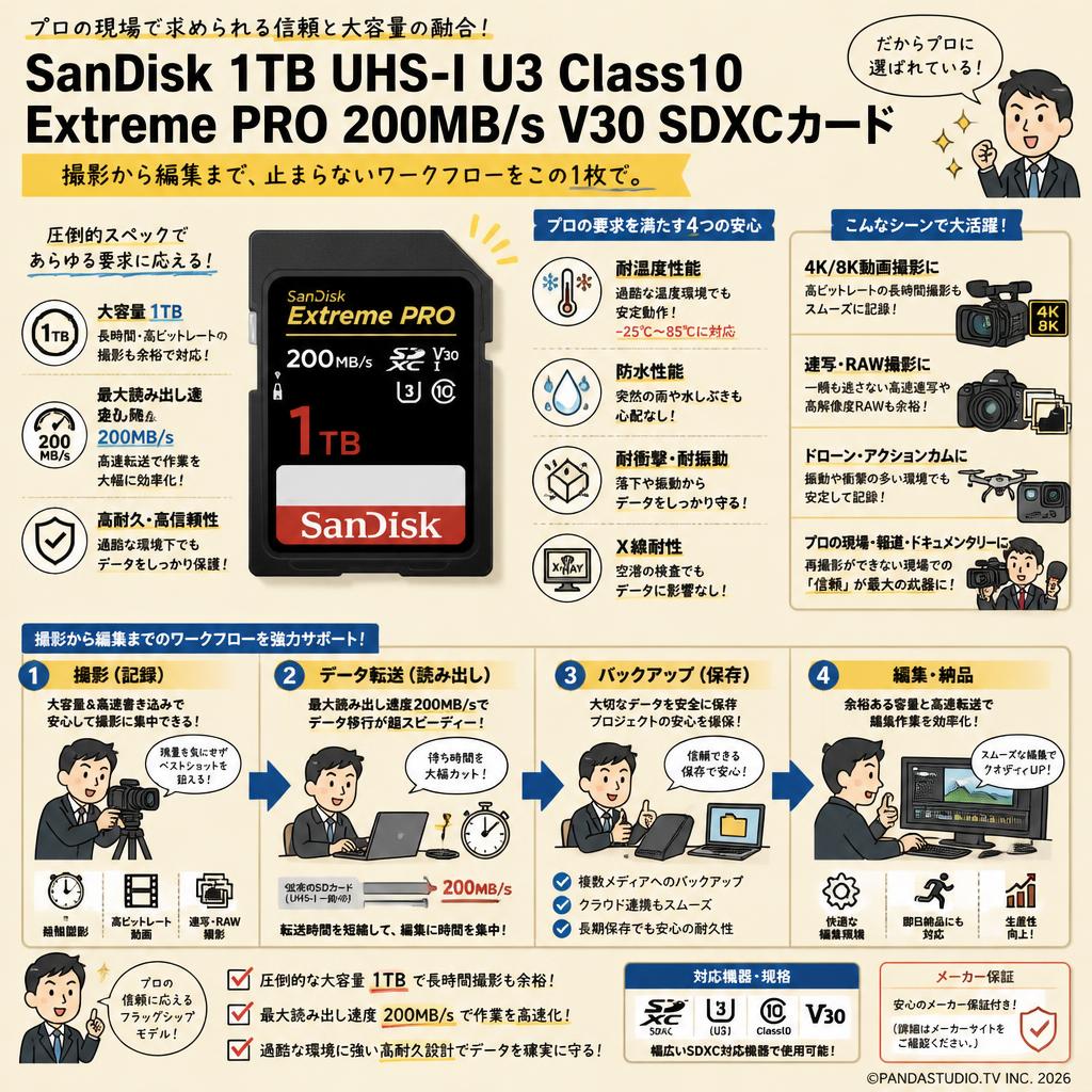SanDisk 1TB UHS-I U3 Class10  Extreme PRO 200MB/s  V30 SDXCカード 概要