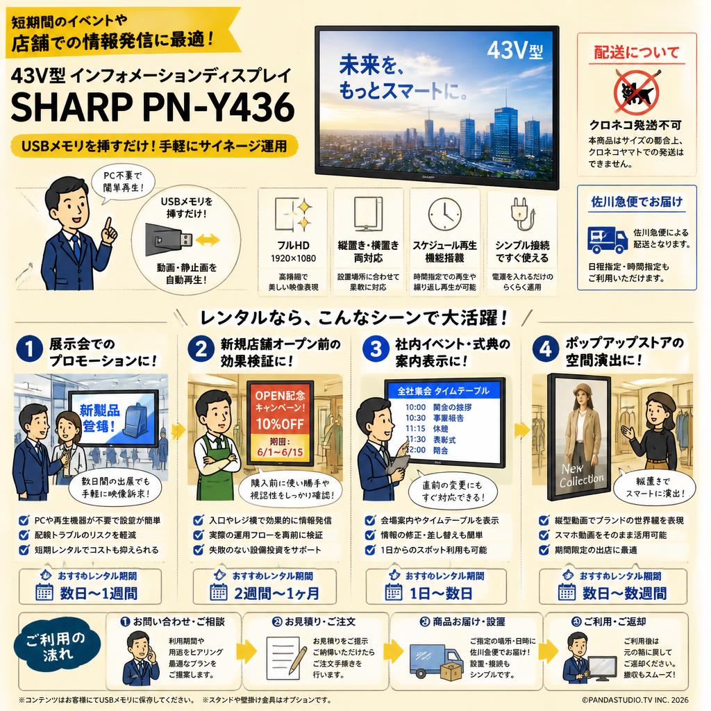 43V型 インフォメーションディスプレイ SHARP PN-Y436【クロネコ発送不可/佐川急便配送】 おもな対象のお客様