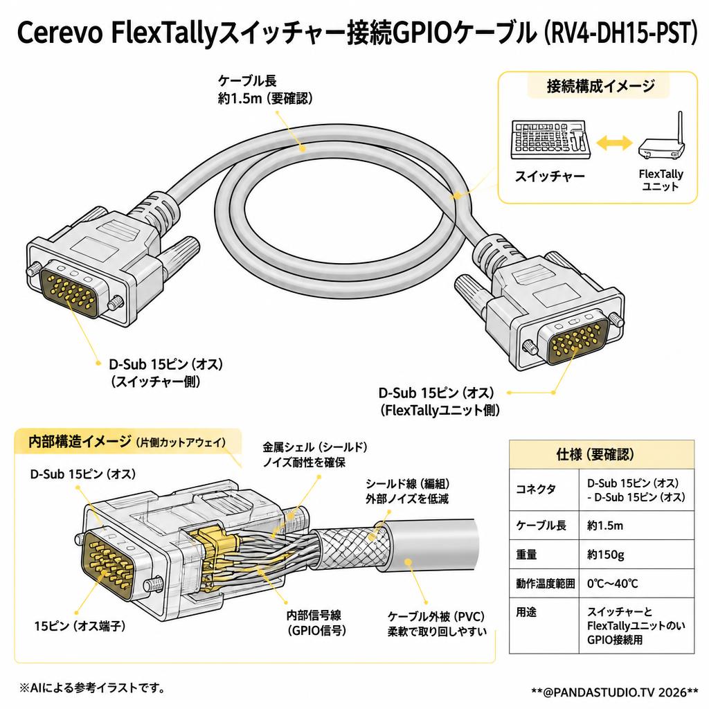 Cerevo FlexTallyスイッチャー接続GPIOケーブル (RV4-DH15-PST) スペック