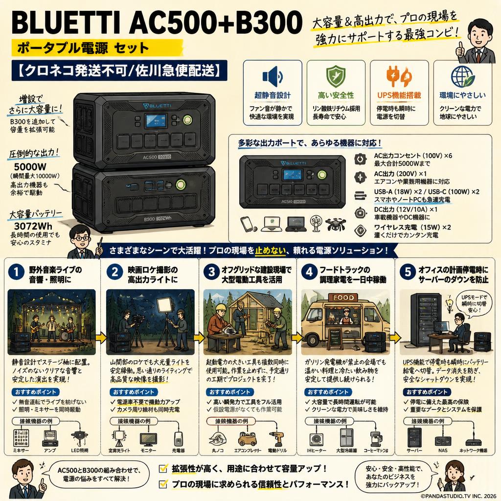 BLUETTI AC500+B300 ポータブル電源 セット 【クロネコ発送不可/佐川急便配送】 用途
