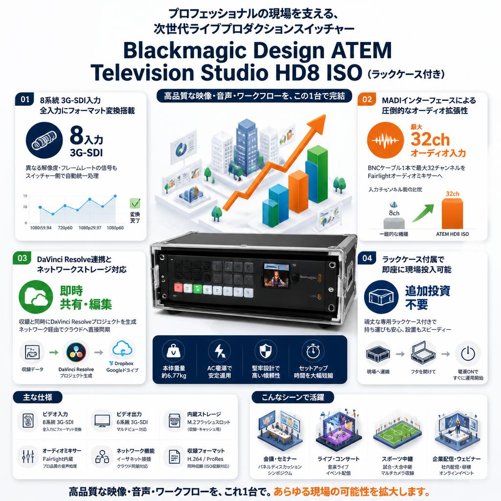 Blackmagic Design ATEM Television Studio HD8 ISO 2TB (ラックケース付き) セールスポイント