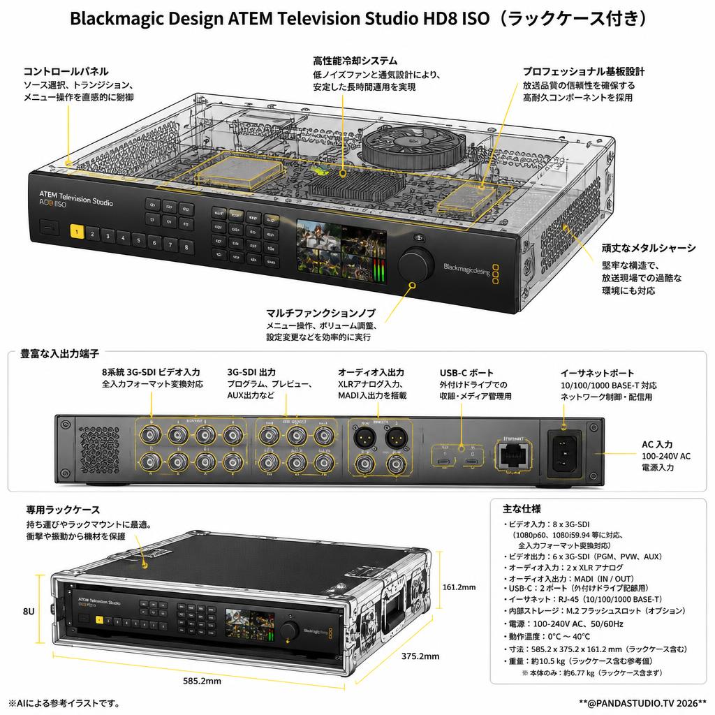 Blackmagic Design ATEM Television Studio HD8 ISO 2TB (ラックケース付き) スペック