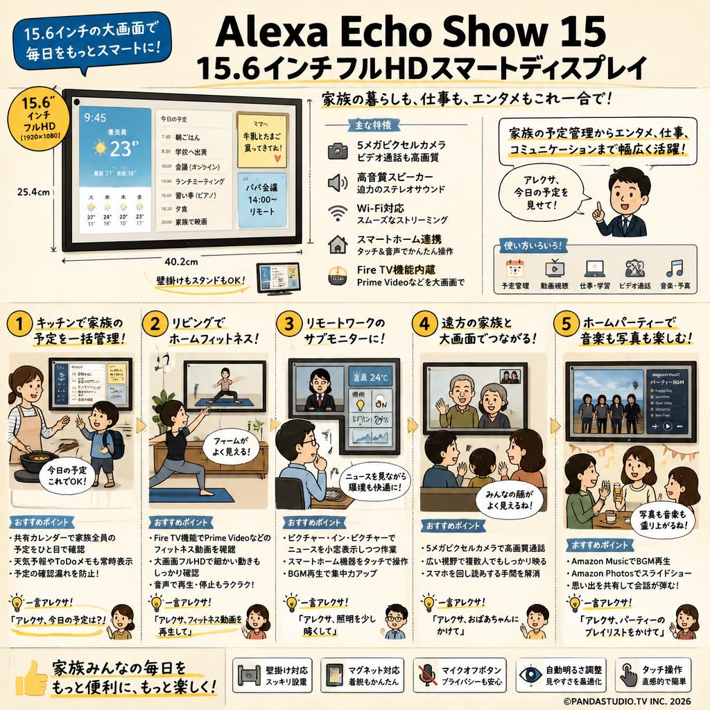 Alexa Echo Show 15 15.6インチフルHDスマートディスプレイ 用途