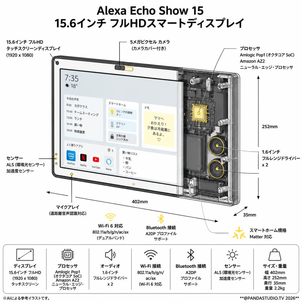 Alexa Echo Show 15 15.6インチフルHDスマートディスプレイ スペック