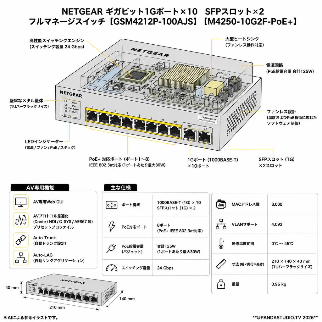 NETGEAR   ギガビット1Gポート×10 SFPスロット×2 フルマネージスイッチ【 GSM4212P-100AJS】【M4250-10G2F-PoE+】 スペック