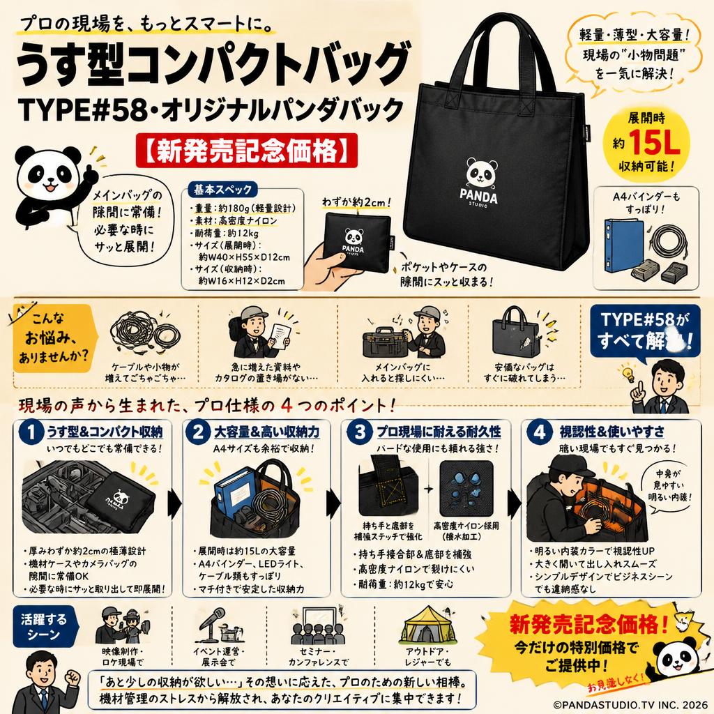 うす型コンパクトバッグ TYPE#58・オリジナルパンダバック【新発売記念価格】 概要
