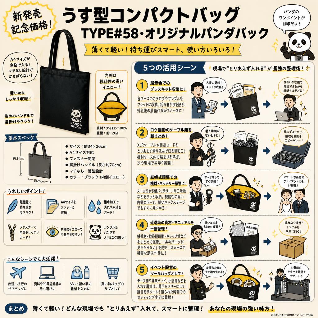 うす型コンパクトバッグ TYPE#58・オリジナルパンダバック【新発売記念価格】 用途