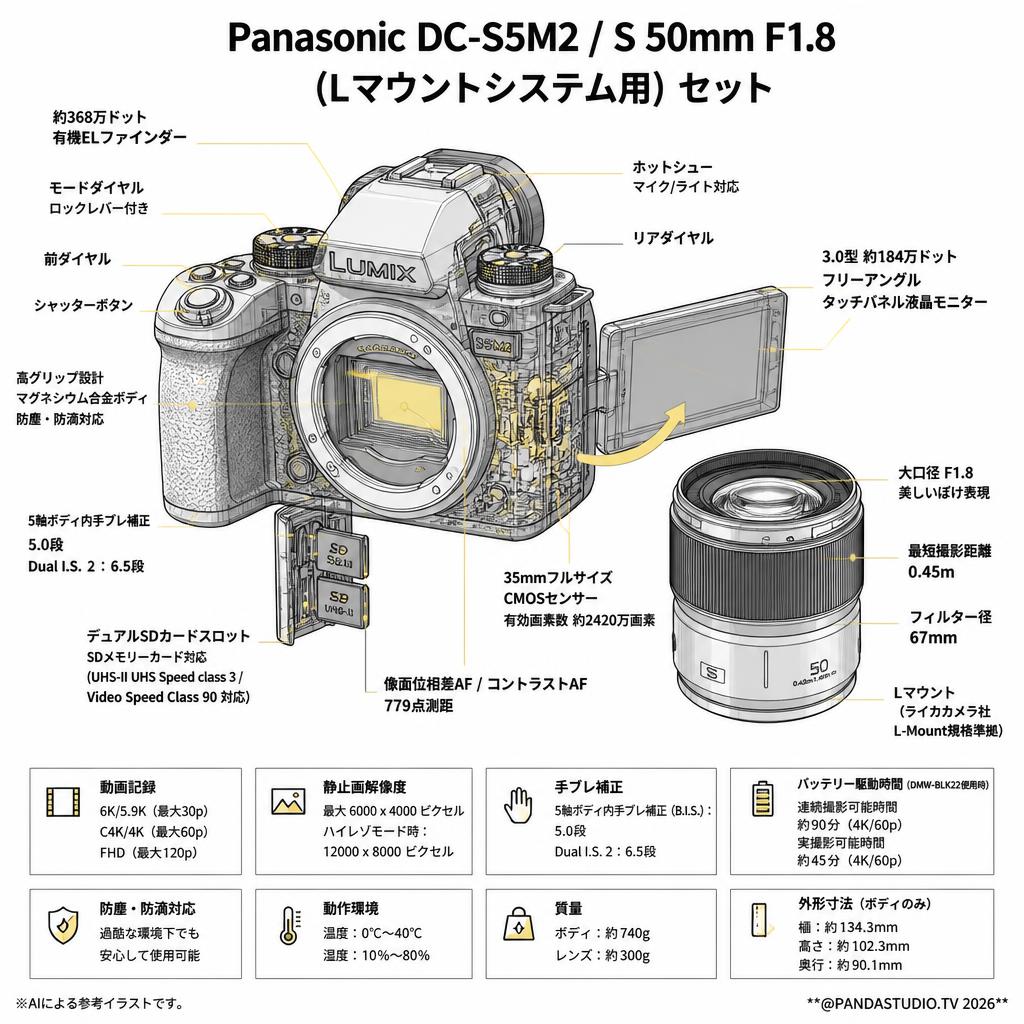 Panasonic DC-S5M2 /  S 50mm F1.8 (Lマウントシステム用) セット スペック