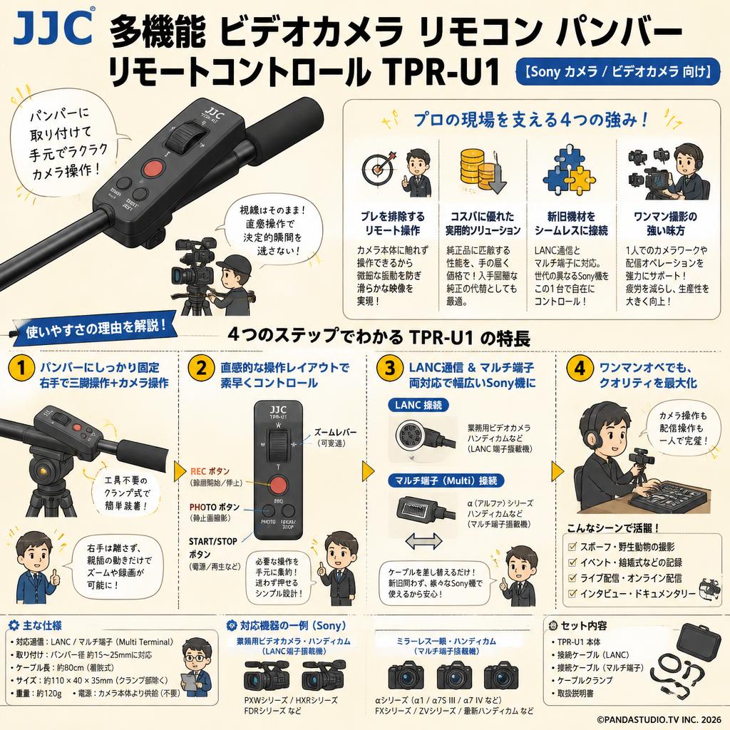 JJC 多機能 ビデオカメラ リモコン パンバー リモートコントロール TPR-U1【Sony カメラ / ビデオカメラ 向け】 概要