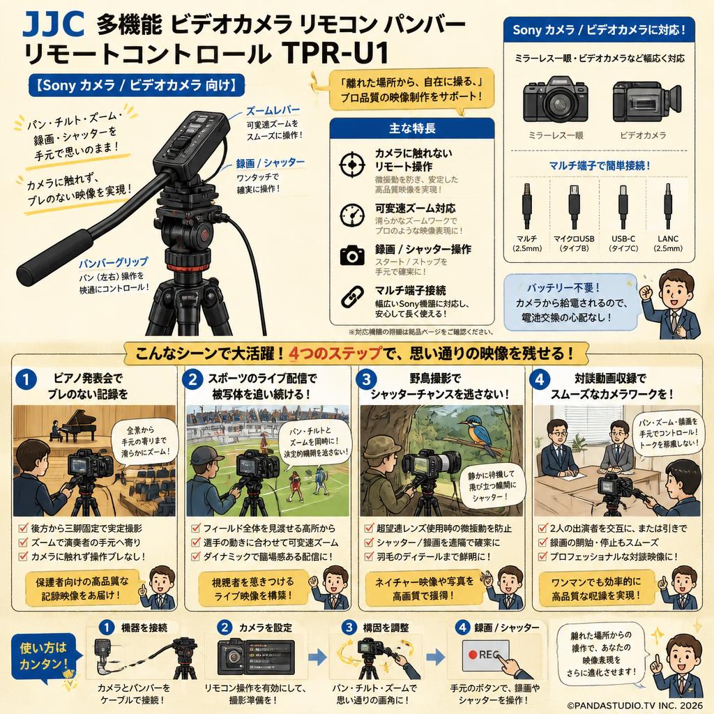 JJC 多機能 ビデオカメラ リモコン パンバー リモートコントロール TPR-U1【Sony カメラ / ビデオカメラ 向け】 用途