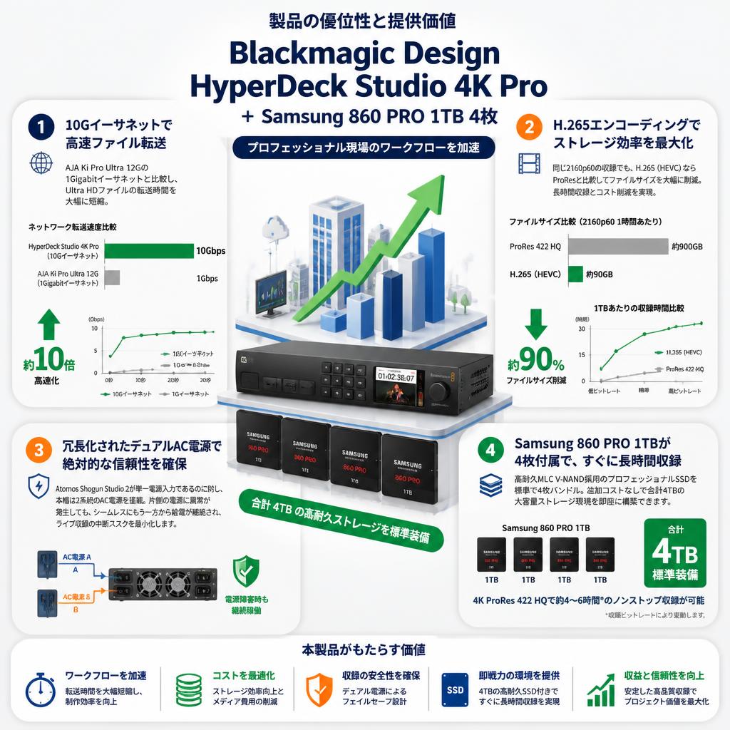 Blackmagic Design HyperDeck Studio 4K Pro＋Samsung 860 PRO 1TB 4枚 セールスポイント