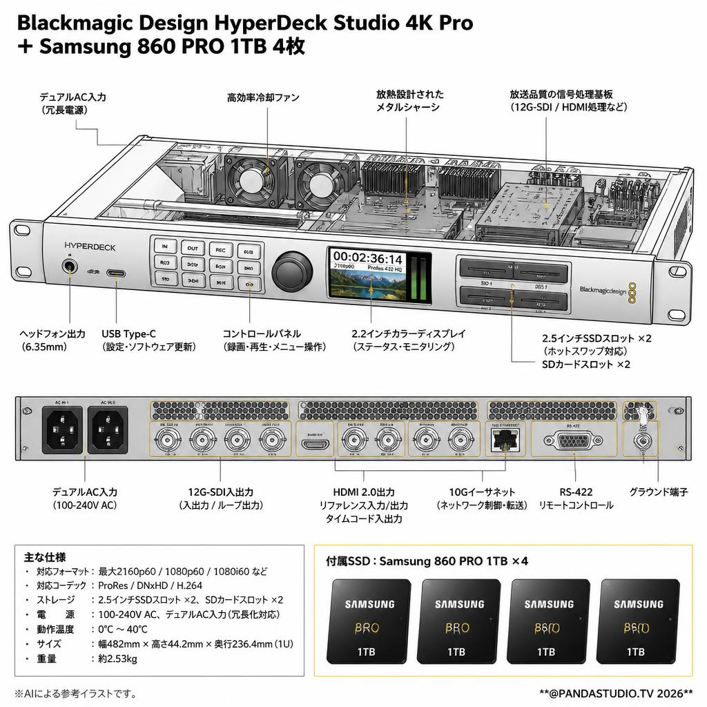 Blackmagic Design HyperDeck Studio 4K Pro＋Samsung 860 PRO 1TB 4枚 スペック