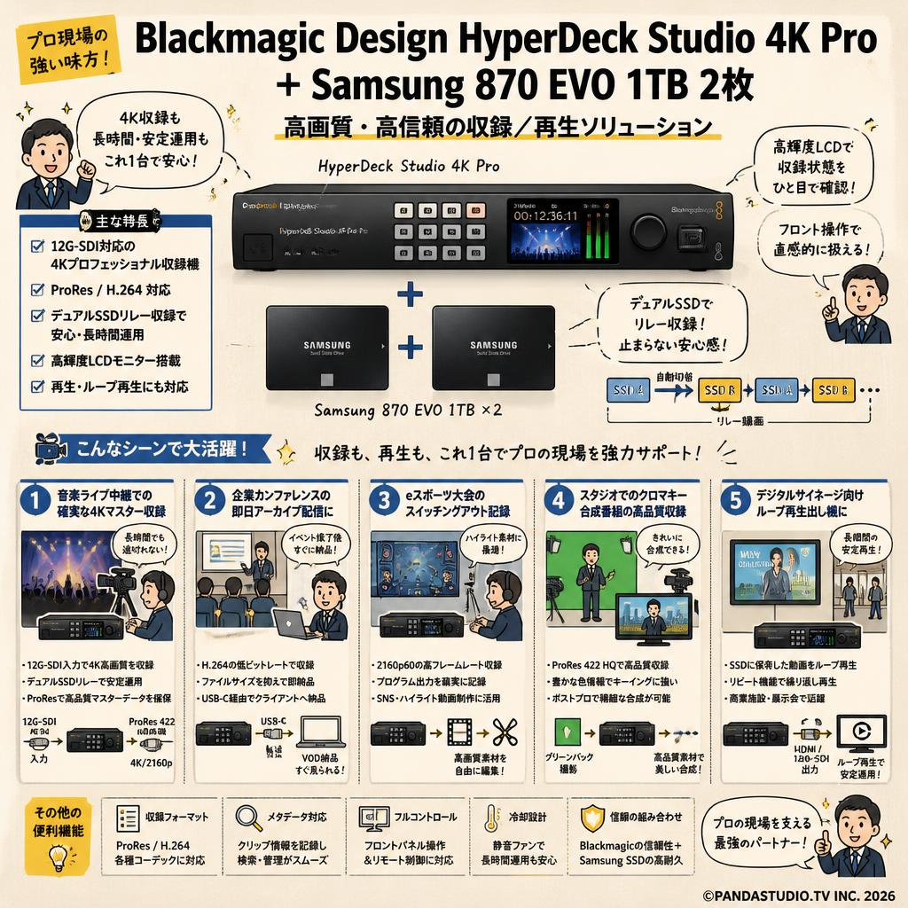 Blackmagic Design HyperDeck Studio 4K Pro＋Samsung 870 EVO 1TB 2枚 用途