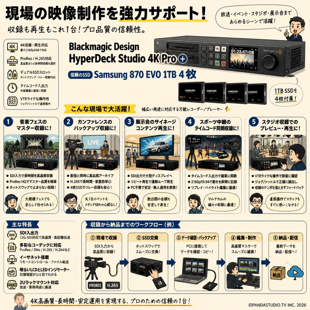 Blackmagic Design HyperDeck Studio 4K Pro＋Samsung 870 EVO 1TB 4枚 用途