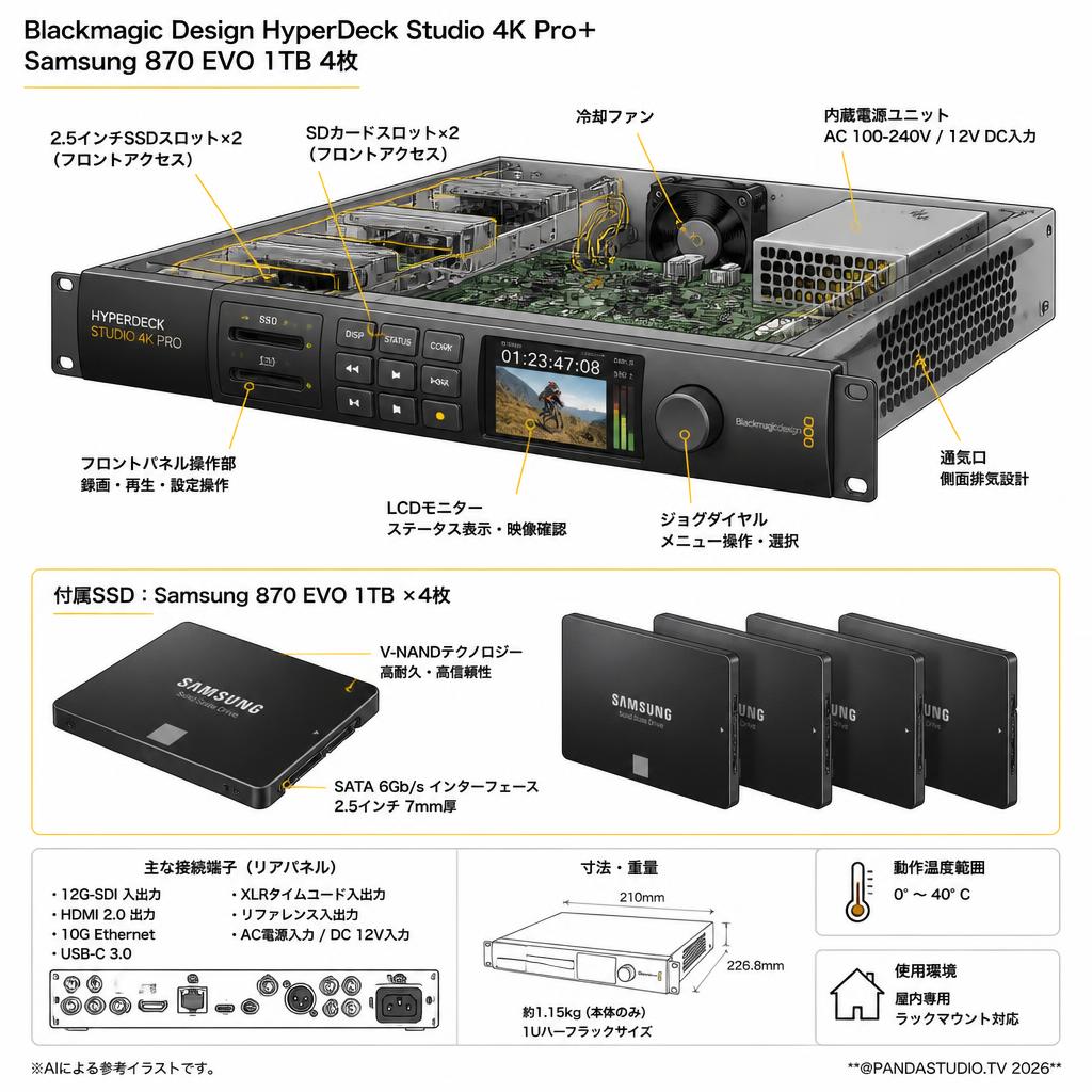 Blackmagic Design HyperDeck Studio 4K Pro＋Samsung 870 EVO 1TB 4枚 スペック
