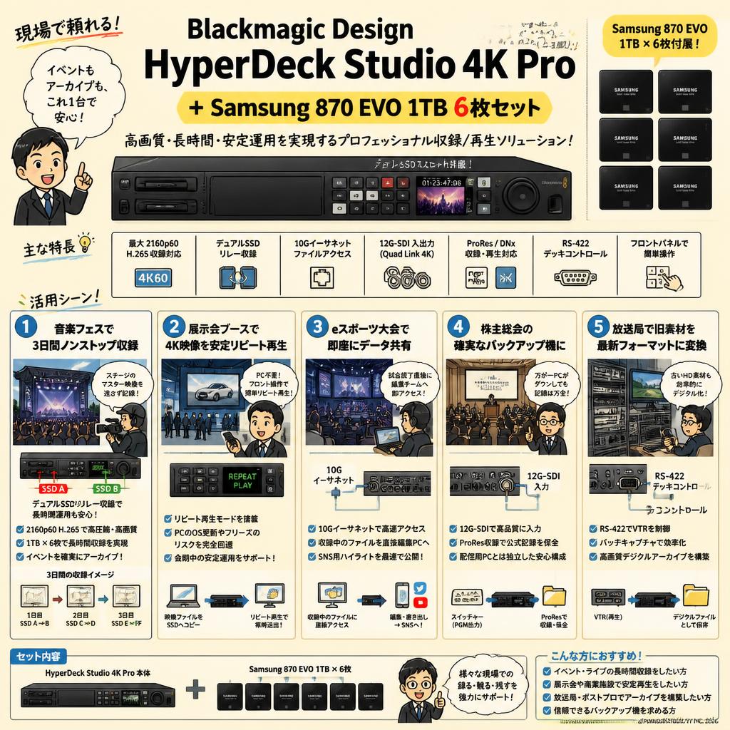 Blackmagic Design HyperDeck Studio 4K Pro＋Samsung 870 EVO 1TB 6枚 用途