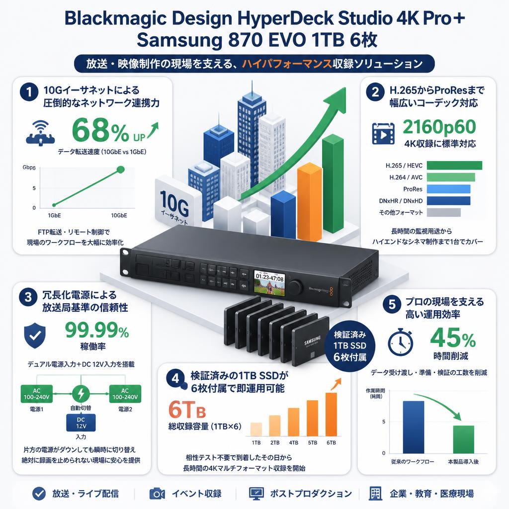 Blackmagic Design HyperDeck Studio 4K Pro＋Samsung 870 EVO 1TB 6枚 セールスポイント