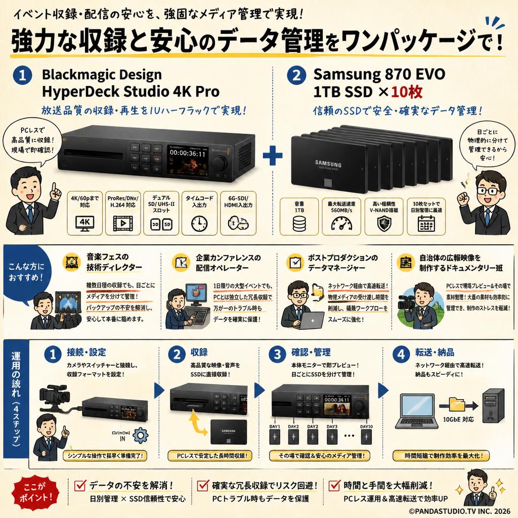 Blackmagic Design HyperDeck Studio 4K Pro＋Samsung 870 EVO 1TB 10枚 おもな対象のお客様