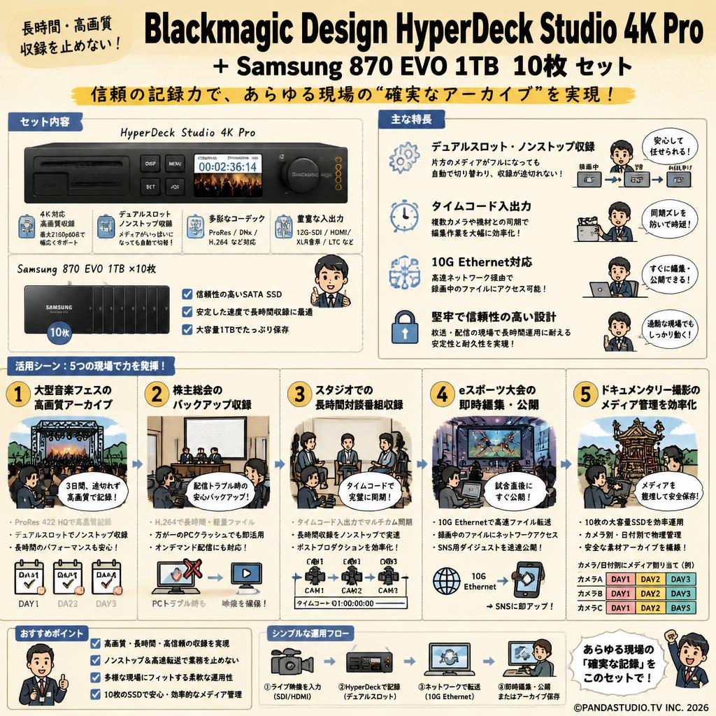 Blackmagic Design HyperDeck Studio 4K Pro＋Samsung 870 EVO 1TB 10枚 用途