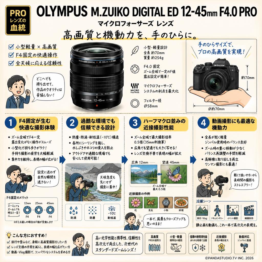 OLYMPUS M.ZUIKO DIGITAL ED 12-45mm F4.0 PRO マイクロフォーサーズ レンズ 概要