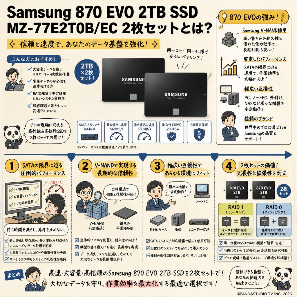 Samsung 870 EVO  2TB  SSD MZ-77E2T0B/EC 2枚セット 概要