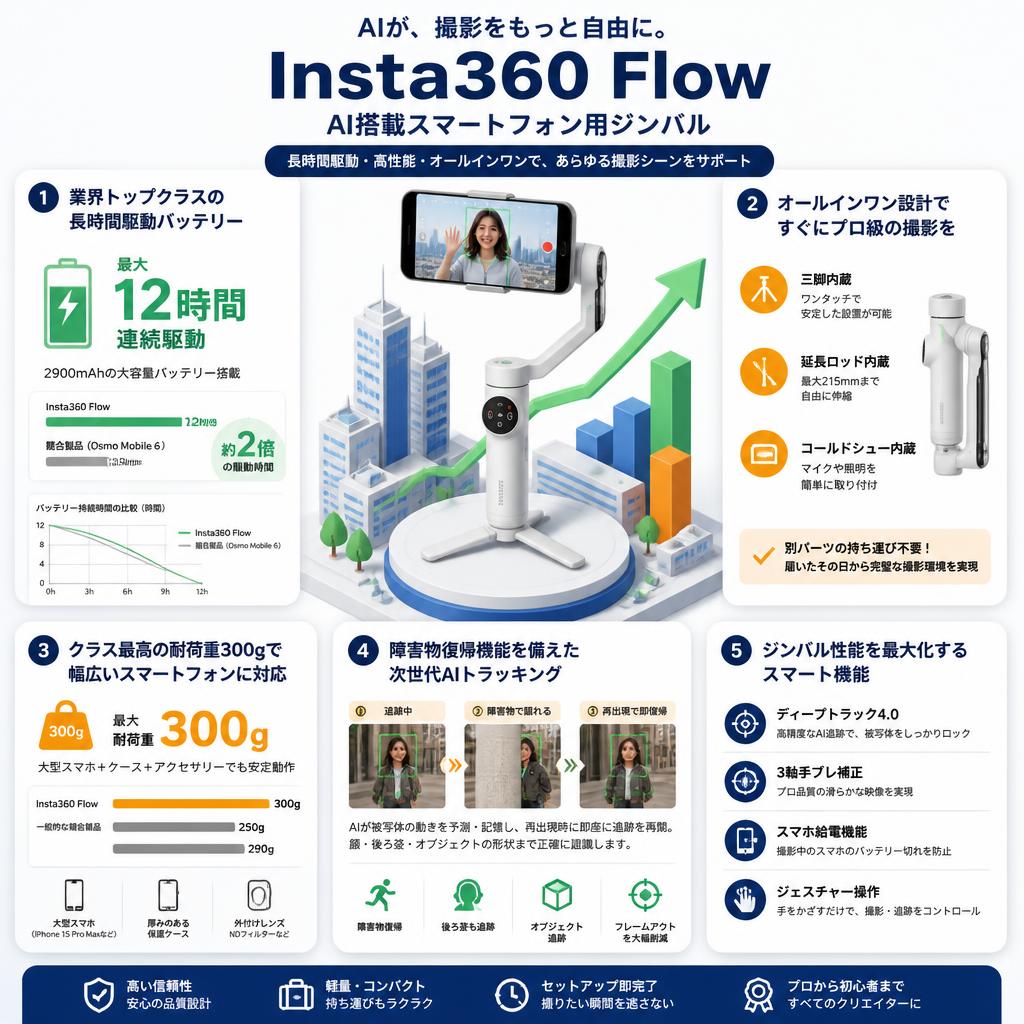 Insta360 Flow  AI搭載スマートフォン用ジンバル セールスポイント