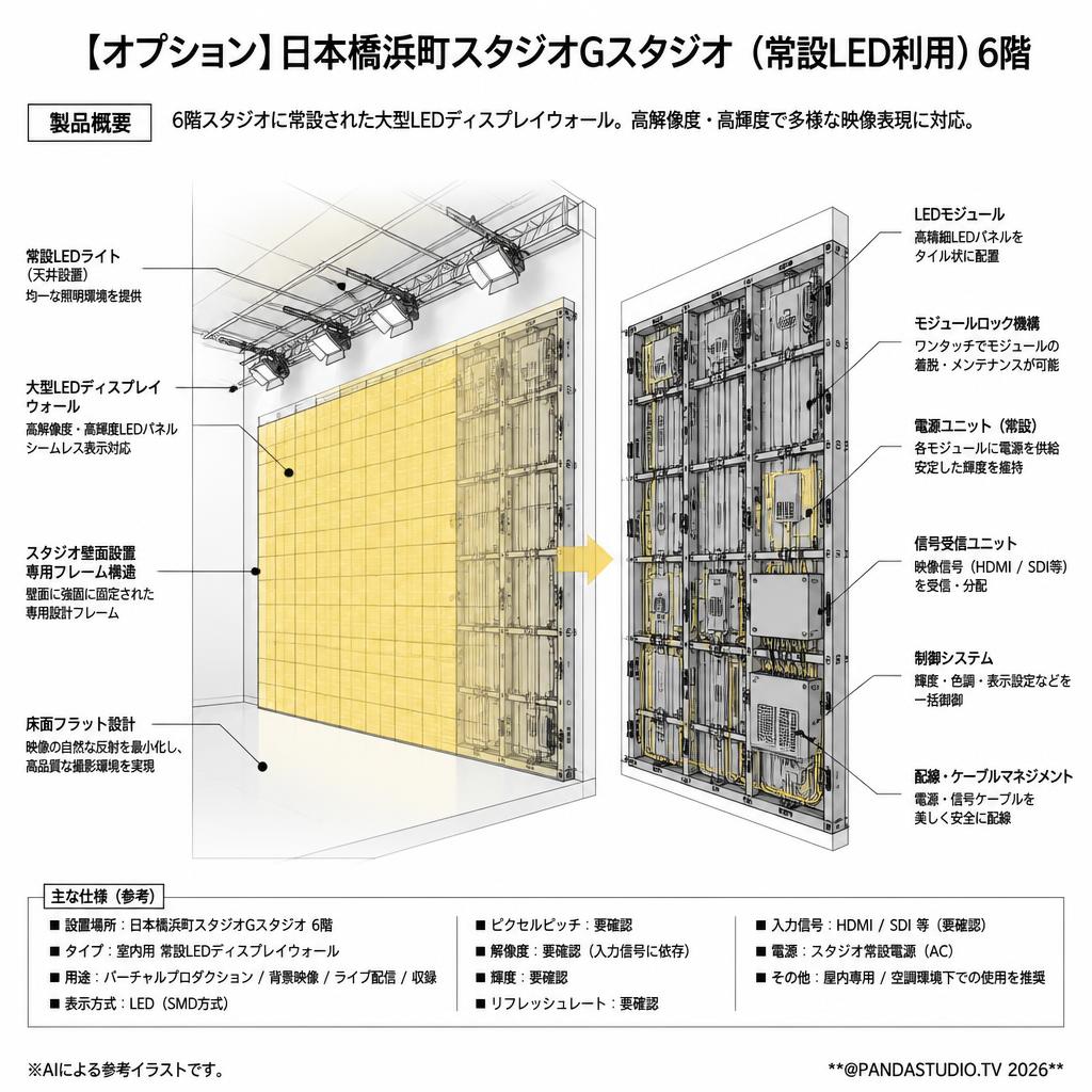 【オプション】日本橋浜町スタジオGスタジオ （常設LED利用）6階 スペック