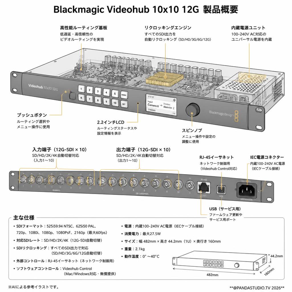 Blackmagic Videohub 10x10 12G スペック