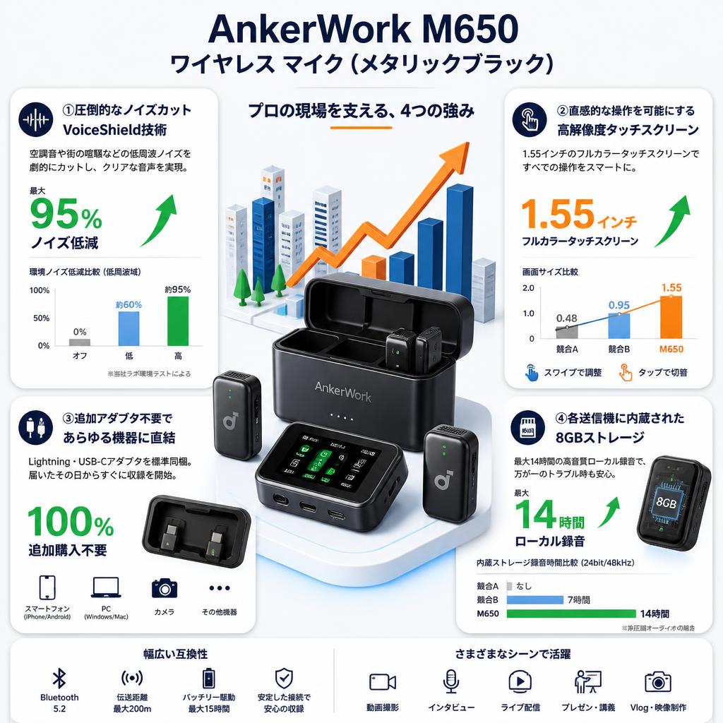 AnkerWork M650 ワイヤレス マイク（メタリックブラック） セールスポイント