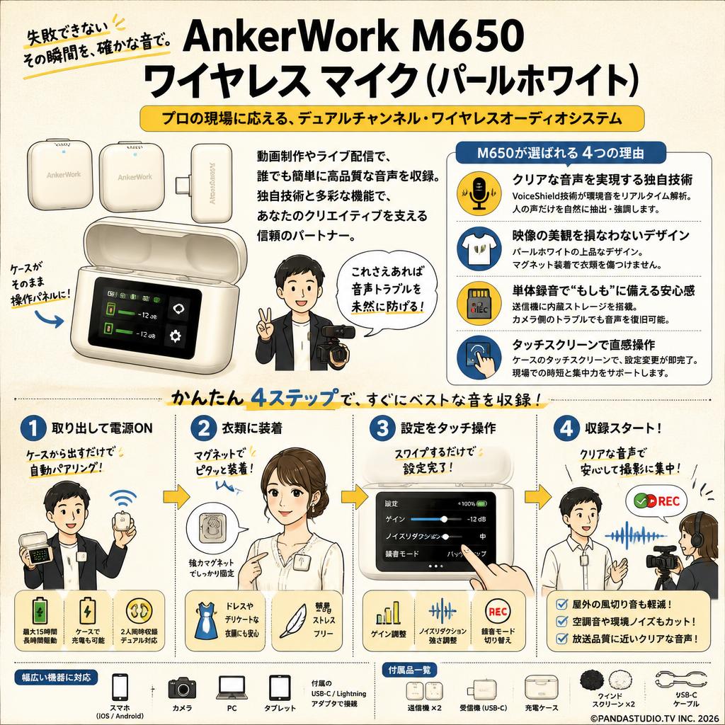 AnkerWork M650 ワイヤレス マイク（パールホワイト） 概要