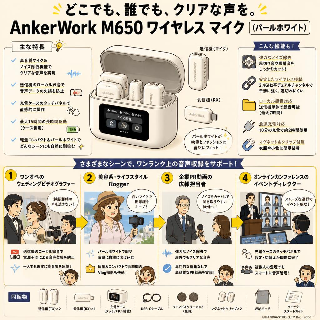 AnkerWork M650 ワイヤレス マイク（パールホワイト） おもな対象のお客様