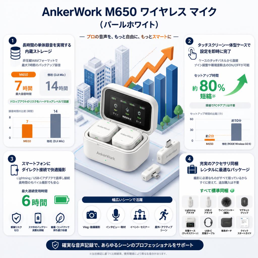 AnkerWork M650 ワイヤレス マイク（パールホワイト） セールスポイント