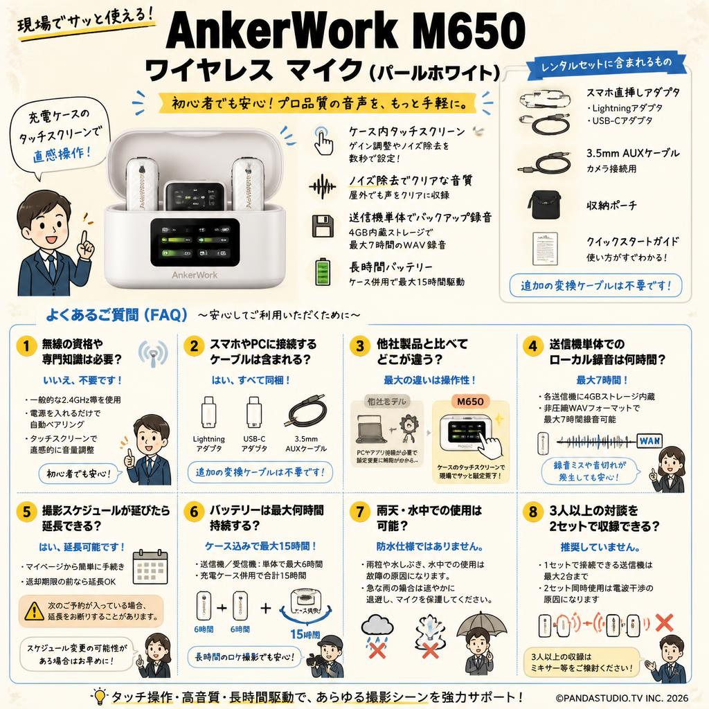 AnkerWork M650 ワイヤレス マイク（パールホワイト） FAQ（よくある質問と答え）