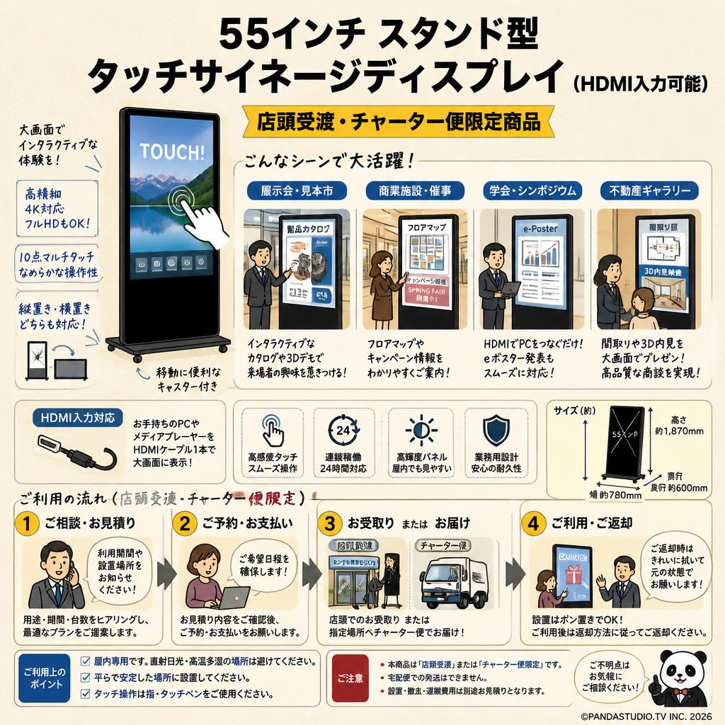 55インチ スタンド型タッチサイネージディスプレイ（HDMI入力可能）【店頭受渡・チャーター便限定商品】 おもな対象のお客様