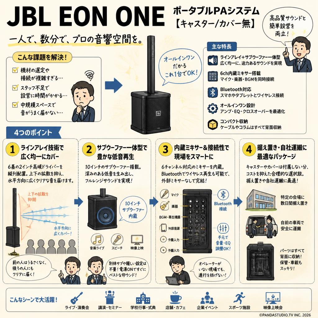 JBL  EON ONE ポータブルPAシステム 【キャスター/カバー無】 概要