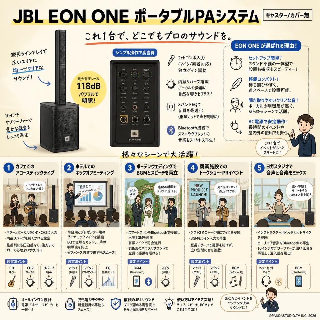 JBL  EON ONE ポータブルPAシステム 【キャスター/カバー無】 用途