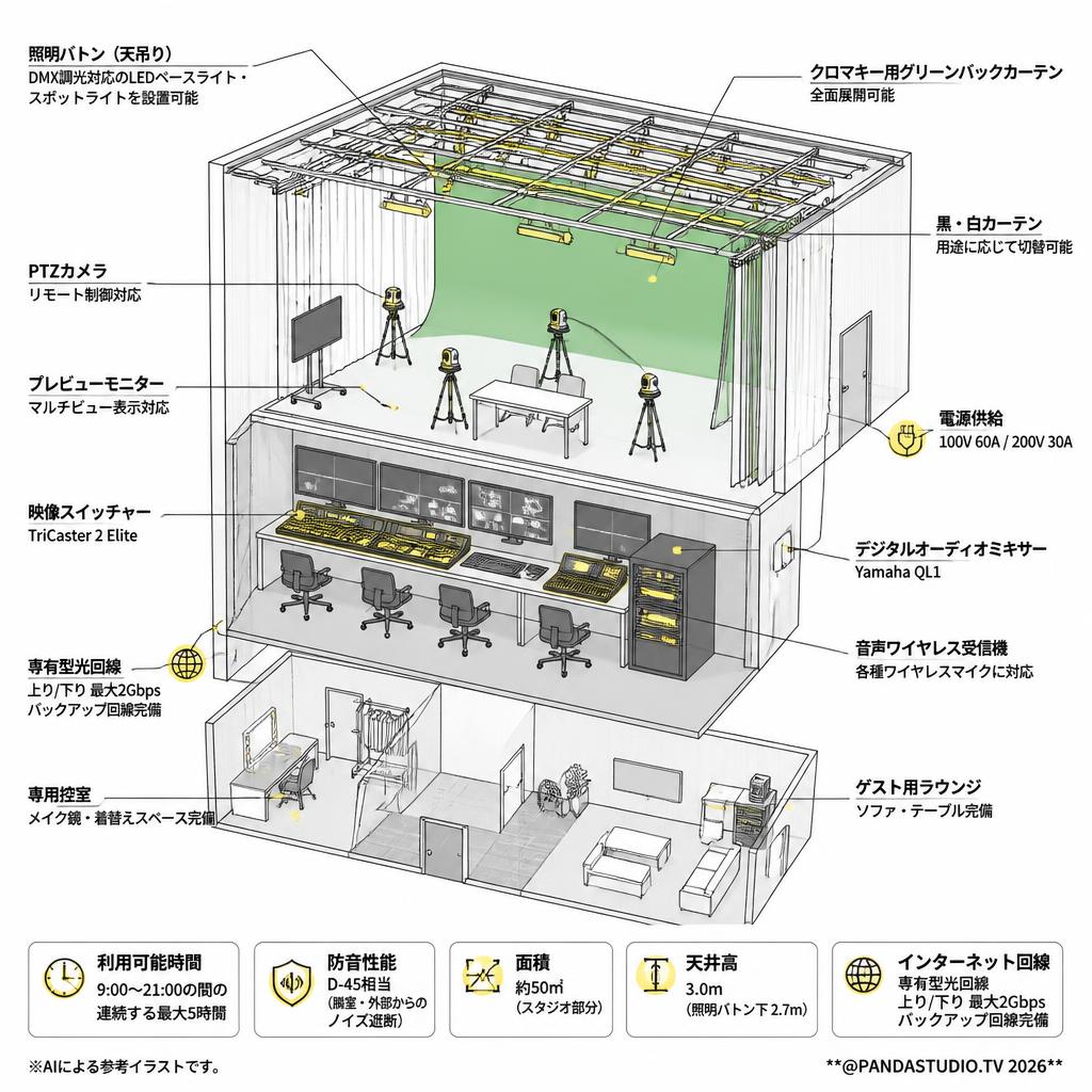 お台場スタジオ：スタジオ02【半日パック：最大5時間】 スペック