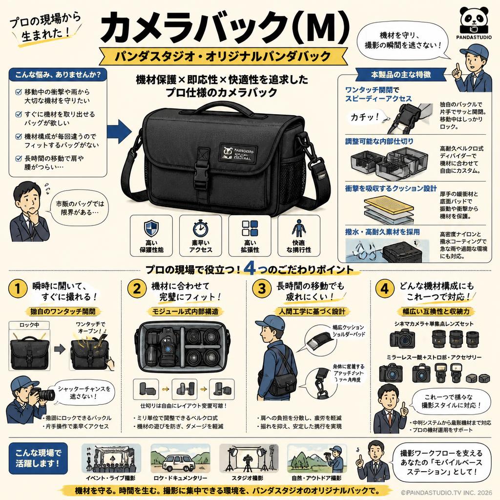 カメラバック（M）パンダスタジオ・オリジナルパンダバック 概要