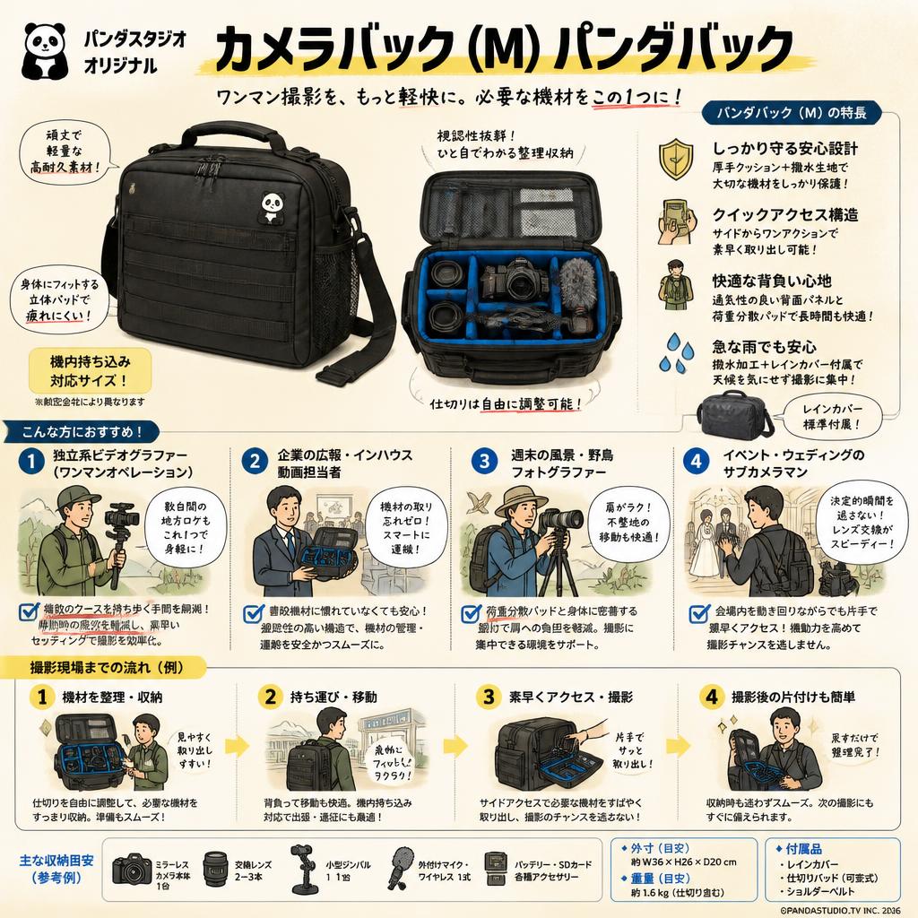 カメラバック（M）パンダスタジオ・オリジナルパンダバック おもな対象のお客様