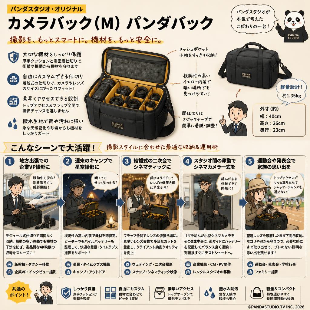 カメラバック（M）パンダスタジオ・オリジナルパンダバック 用途