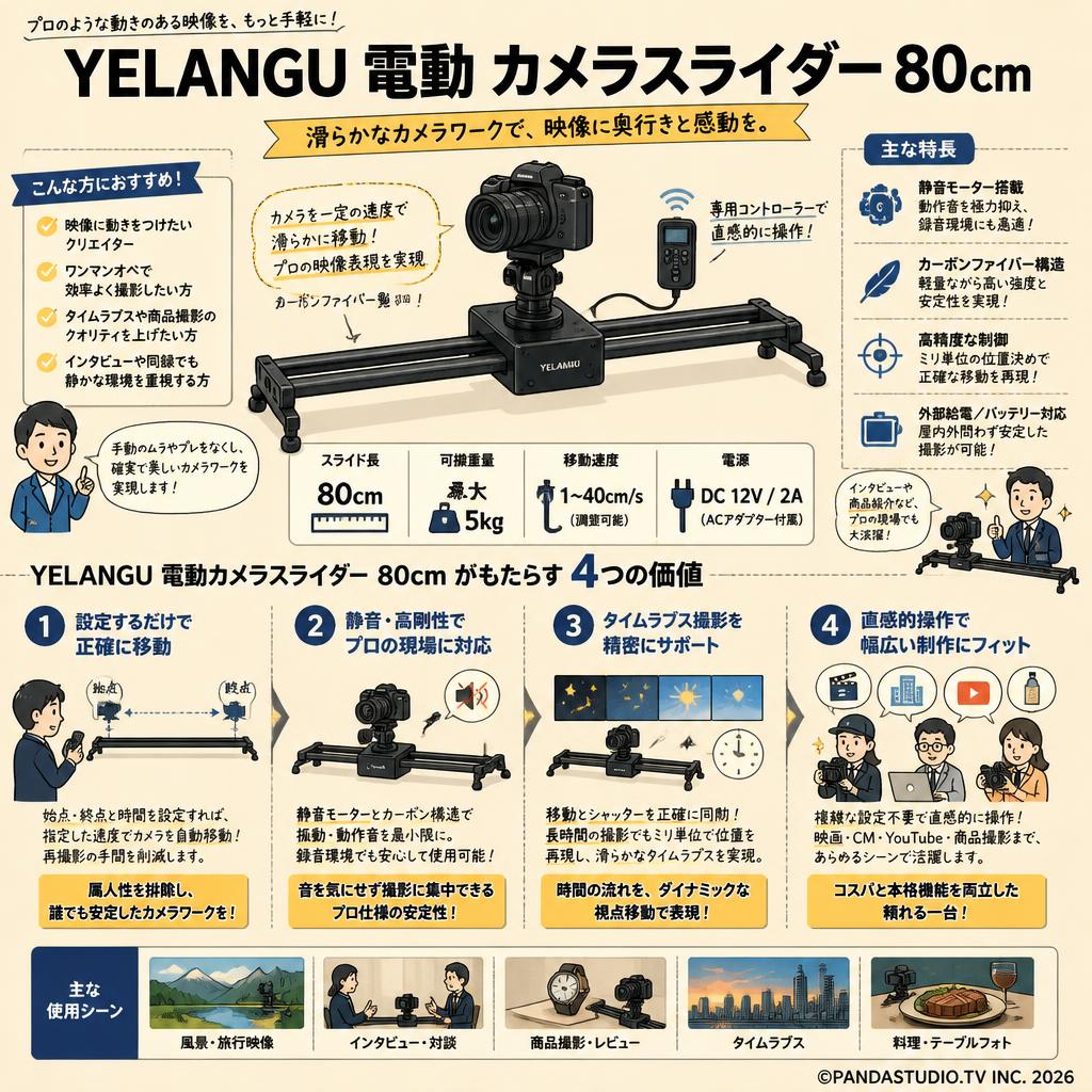 YELANGU 電動 カメラスライダー80cm 概要