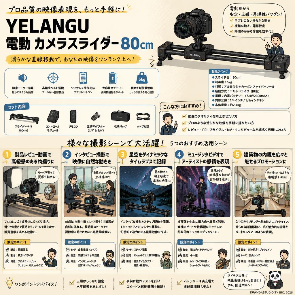 YELANGU 電動 カメラスライダー80cm 用途