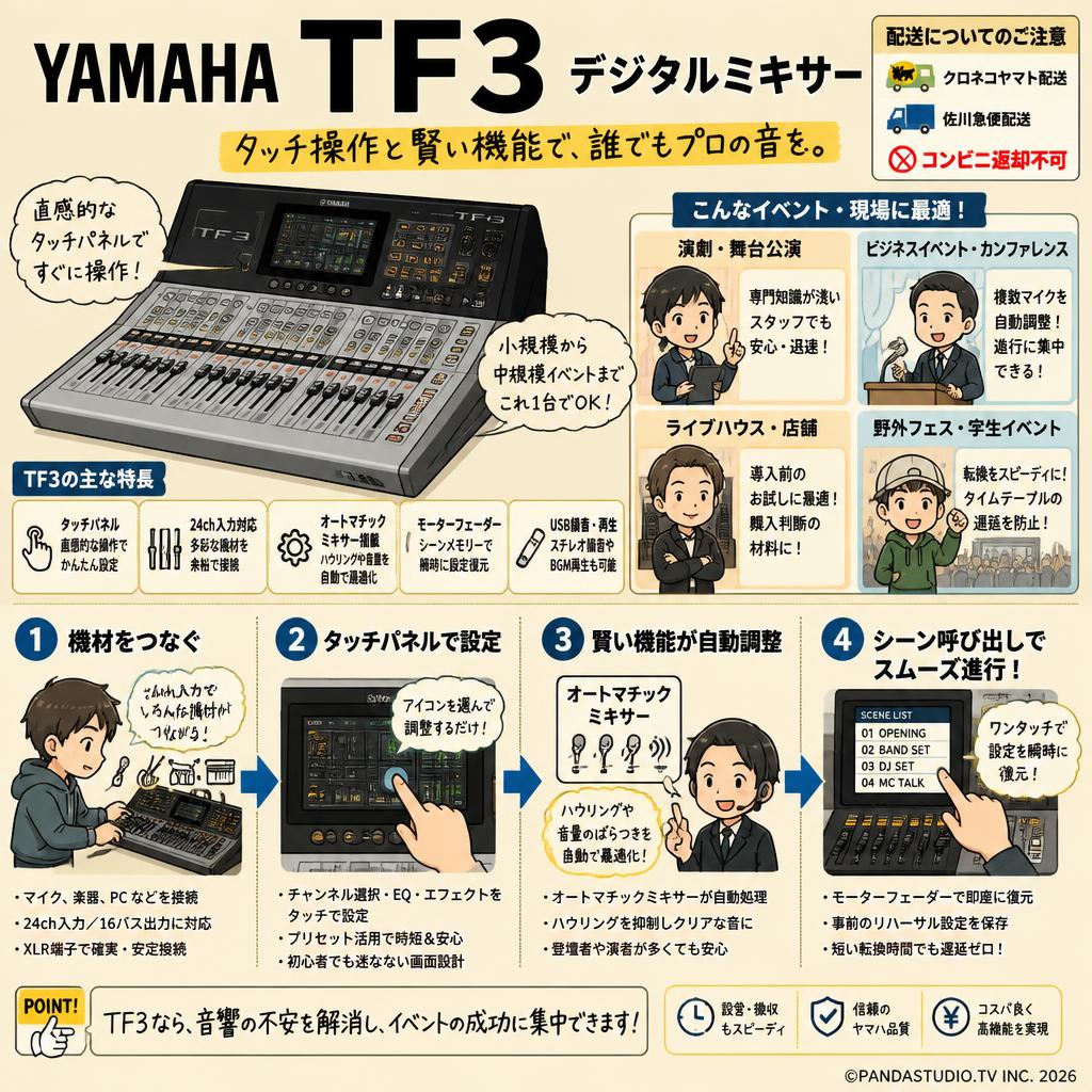 YAMAHA  TF3 デジタルミキサー【クロネコヤマト配送・コンビニ返却不可/佐川急便配送】 おもな対象のお客様