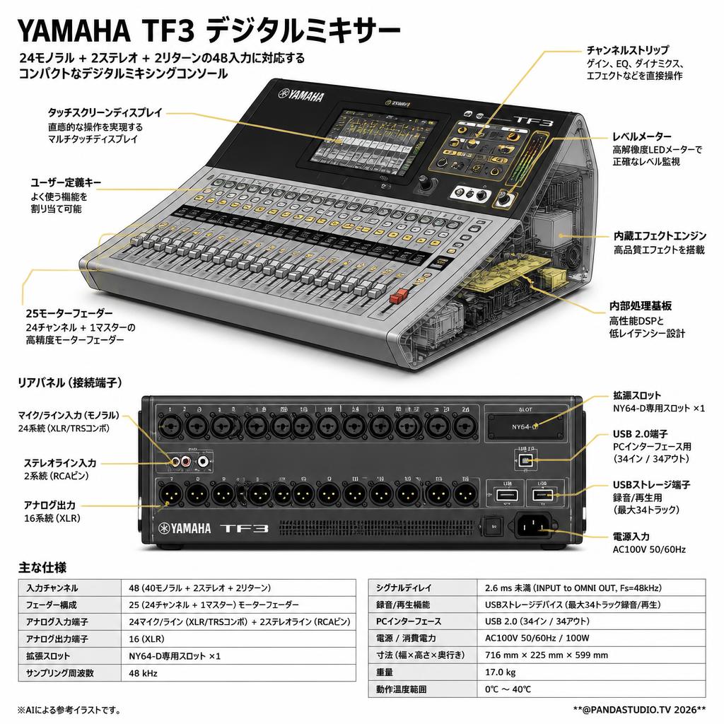 YAMAHA  TF3 デジタルミキサー【クロネコヤマト配送・コンビニ返却不可/佐川急便配送】 スペック