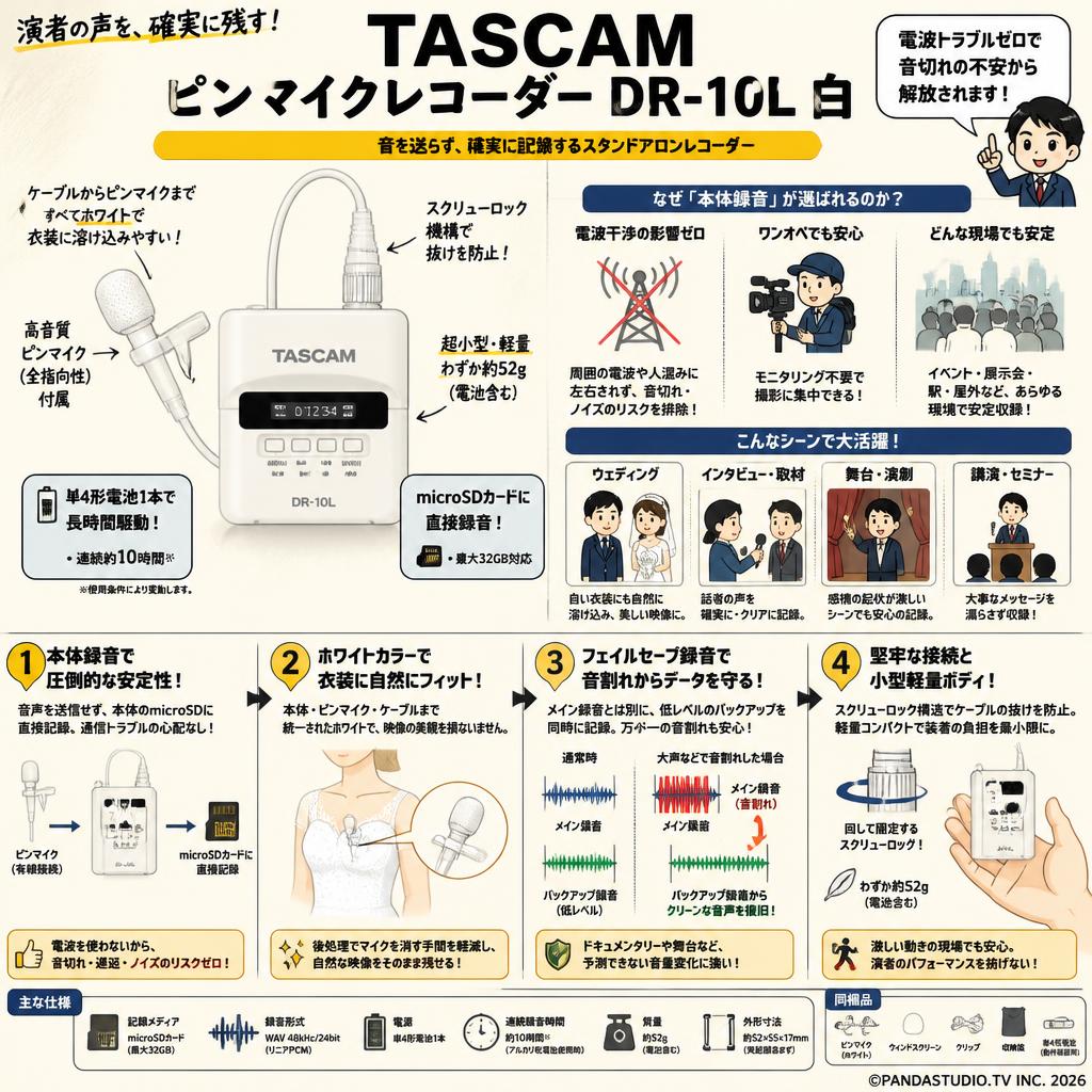 TASCAM ピンマイクレコーダー DR-10L 白 概要