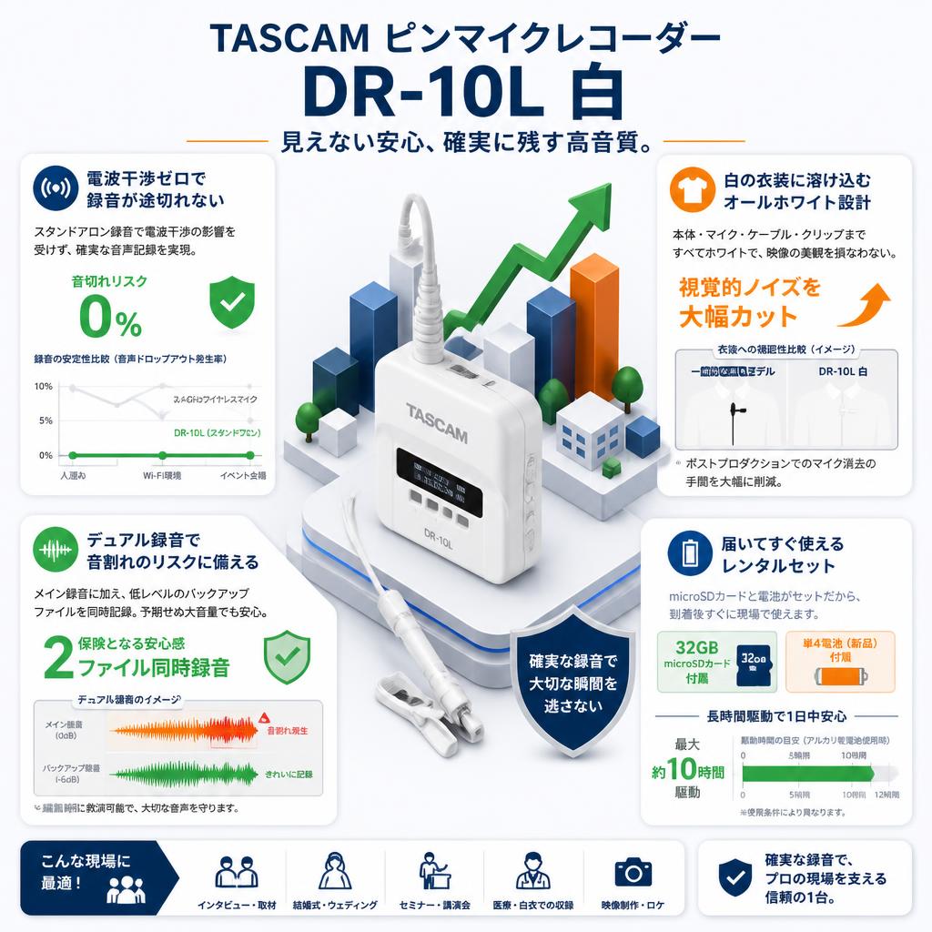 TASCAM ピンマイクレコーダー DR-10L 白 セールスポイント